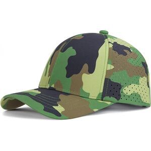 Men's Green Camouflage Perforated Adjustable Laser Cut Mesh Ball Curved Brim Cap